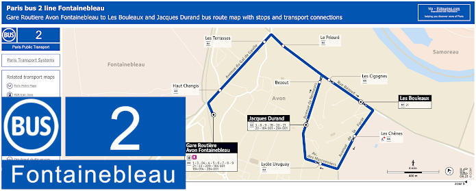 Paris bus line 2 Fontainebleau route map