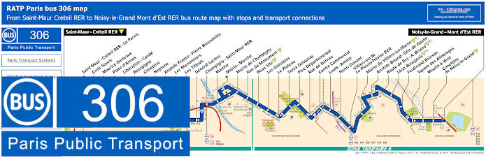 Paris bus 306 map with stops and connections