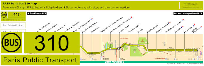 Paris bus 310 map with stops and connections