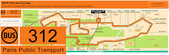 Paris bus 312 map with stops and connections