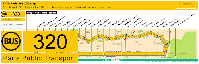 Paris bus 320 map with stops and connections