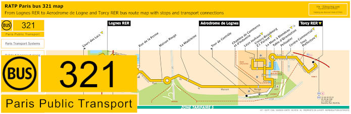 Paris bus 321 map with stops and connections