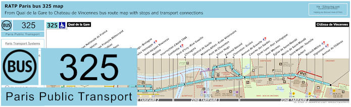 Paris bus 325 map with stops and connections