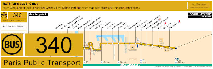 Paris bus 340 map with stops and connections