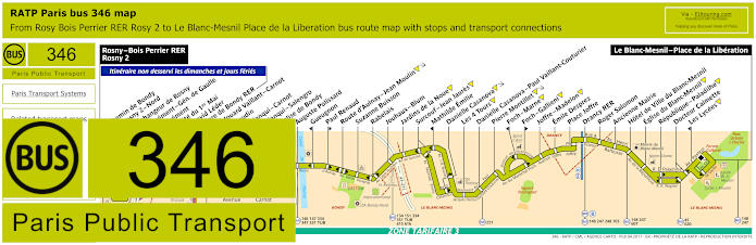 Paris bus 346 map with stops and connections