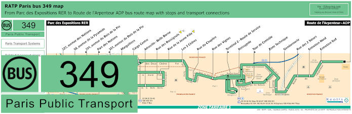 Paris bus 349 map with stops and connections