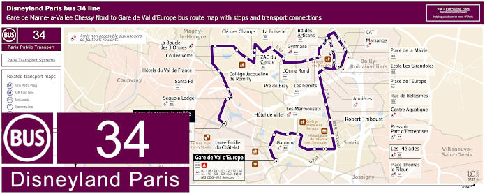 Disneyland Paris bus 34 map with stops and connections