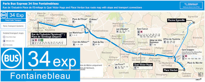 Paris Bus Express 34 Fontainebleau route map