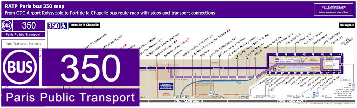 Paris bus 350 map with stops and connections