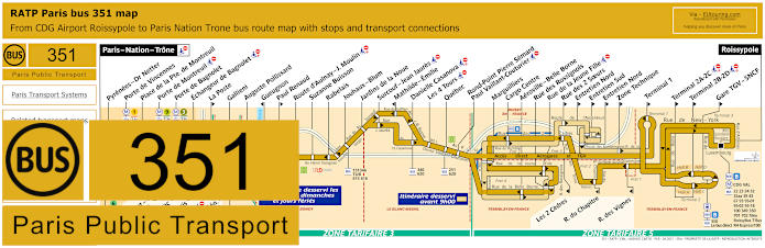 Paris bus 351 map with stops and connections