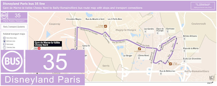 Disneyland Paris bus 35 map with stops and connections