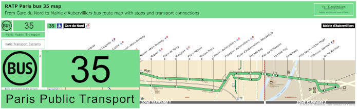 Paris bus 35 map with stops and connections