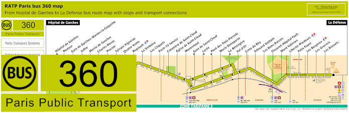 Paris bus 360 map with stops and connections