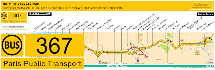 Paris bus 367 map with stops and connections