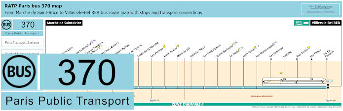 Paris bus 370 map with stops and connections