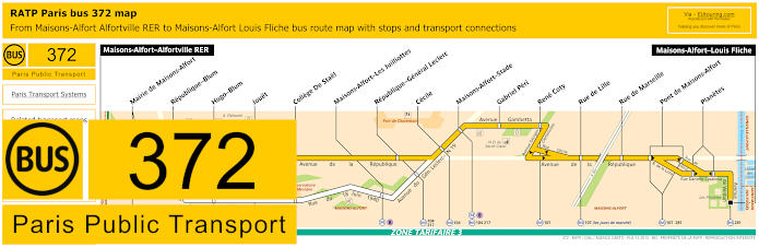 Paris bus 372 map with stops and connections