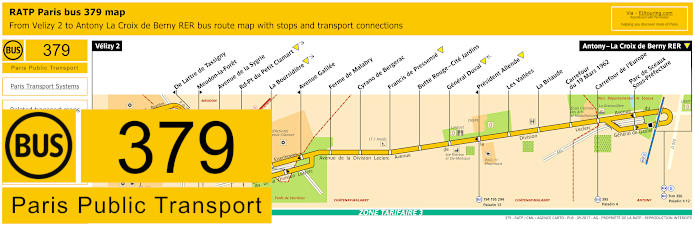 Paris bus 379 map with stops and connections