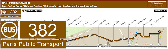 Paris bus 382 map with stops and connections