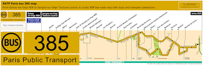 Paris bus 385 map with stops and connections