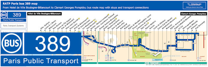 Paris Bus Line 389 Map With Stops And Connections