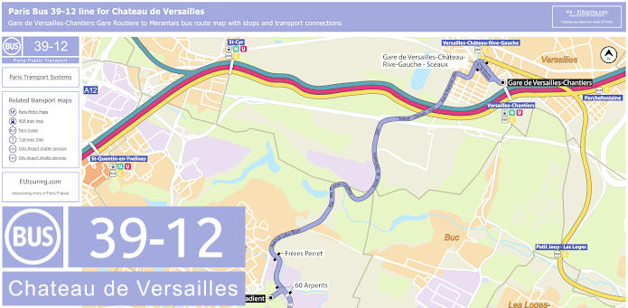 Paris Bus 39-12 map for Chateau de Versailles