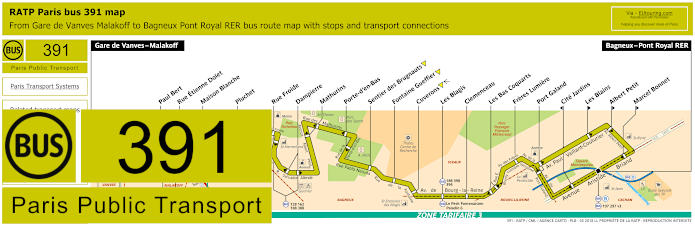 Paris bus 391 map with stops and connections