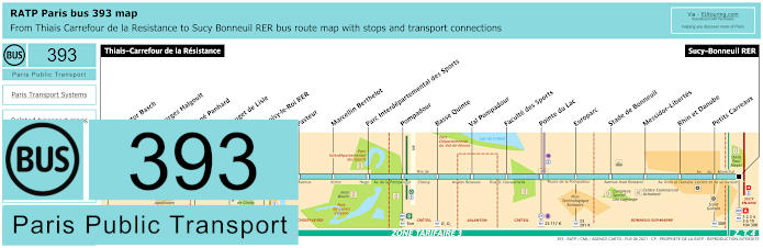 Paris bus 393 map with stops and connections