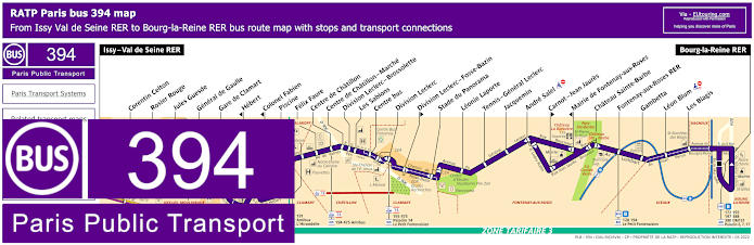 Paris bus 394 map with stops and connections