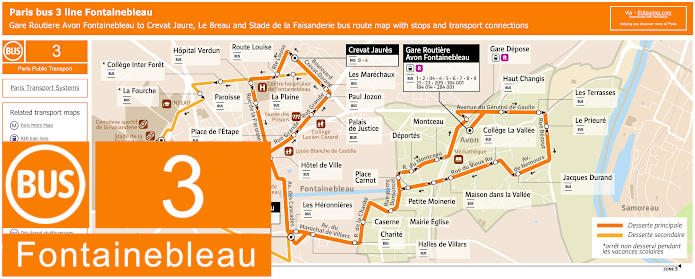 Paris bus line 3 Fontainebleau route map