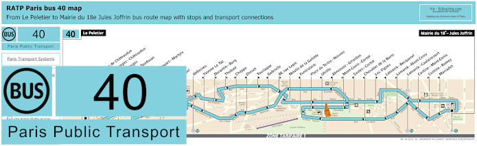 Paris bus 40 map with stops and connections