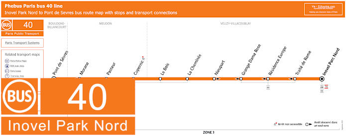 Paris bus 40 map Inovel Park Nord to Pont de Sevres