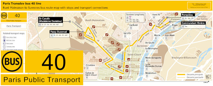 Paris Transdev bus 40 map with stops and connections