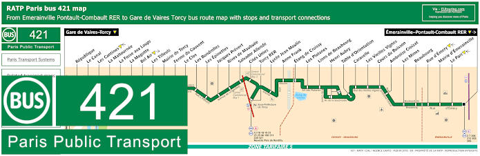 Paris bus 421 map with stops and connections