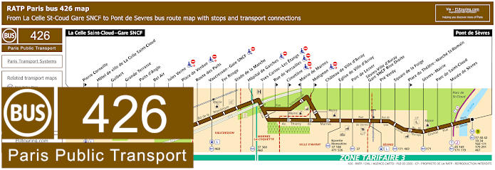 Paris bus 426 map with stops and connections