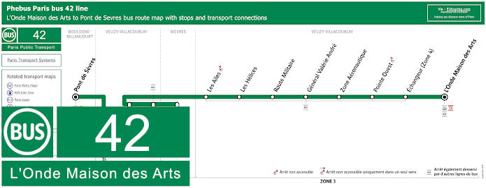 Paris bus 42 map L'Onde Maison des Arts to Pont de Sevres