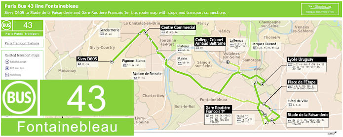 Paris Bus 43 Fontainebleau route map