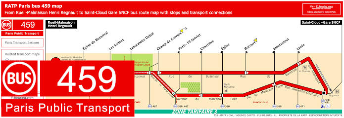 Paris bus 459 map with stops and connections