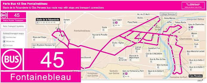 Paris Bus 45 Fontainebleau route map