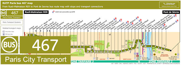 Paris bus 467 map with stops and connections