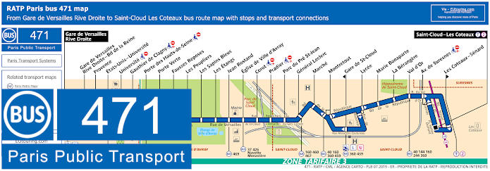 Paris bus 471 map with stops and connections