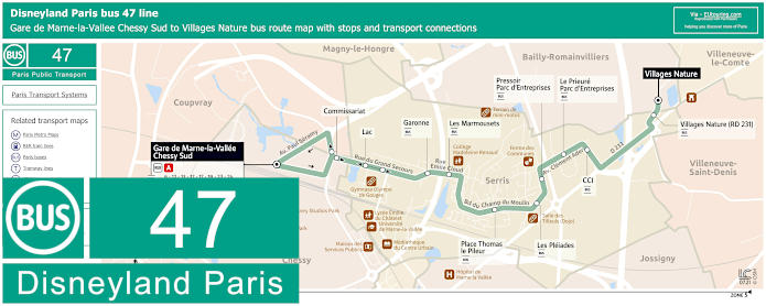 Disneyland Paris bus 47 map with stops and connections