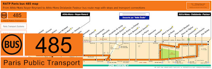 Paris bus 485 map with stops and connections