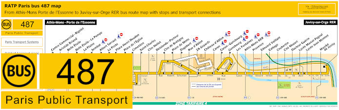 Paris bus 487 map with stops and connections