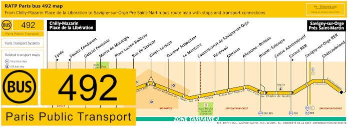 Paris bus 492 map with stops and connections