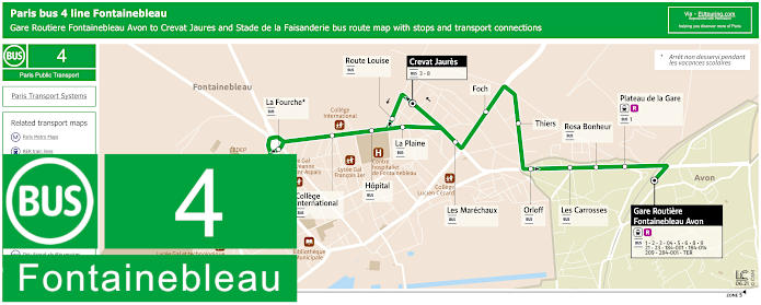 Paris bus line 4 Fontainebleau route map