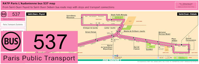 Paris L'Audonienne bus 537 map with stops and connections