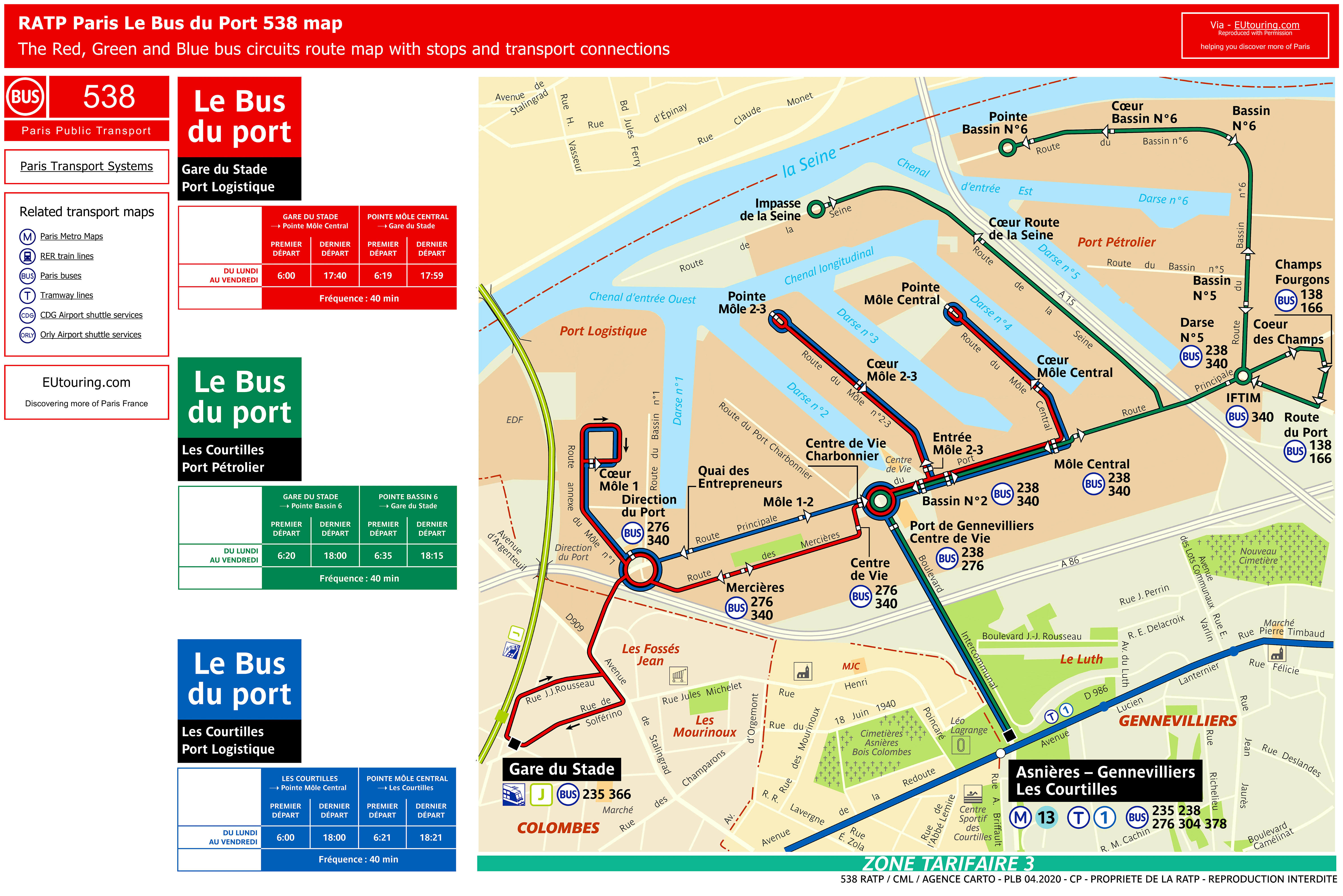 Paris bus 538 route maps available.