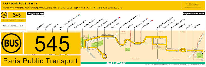 Paris bus 545 map with stops and connections