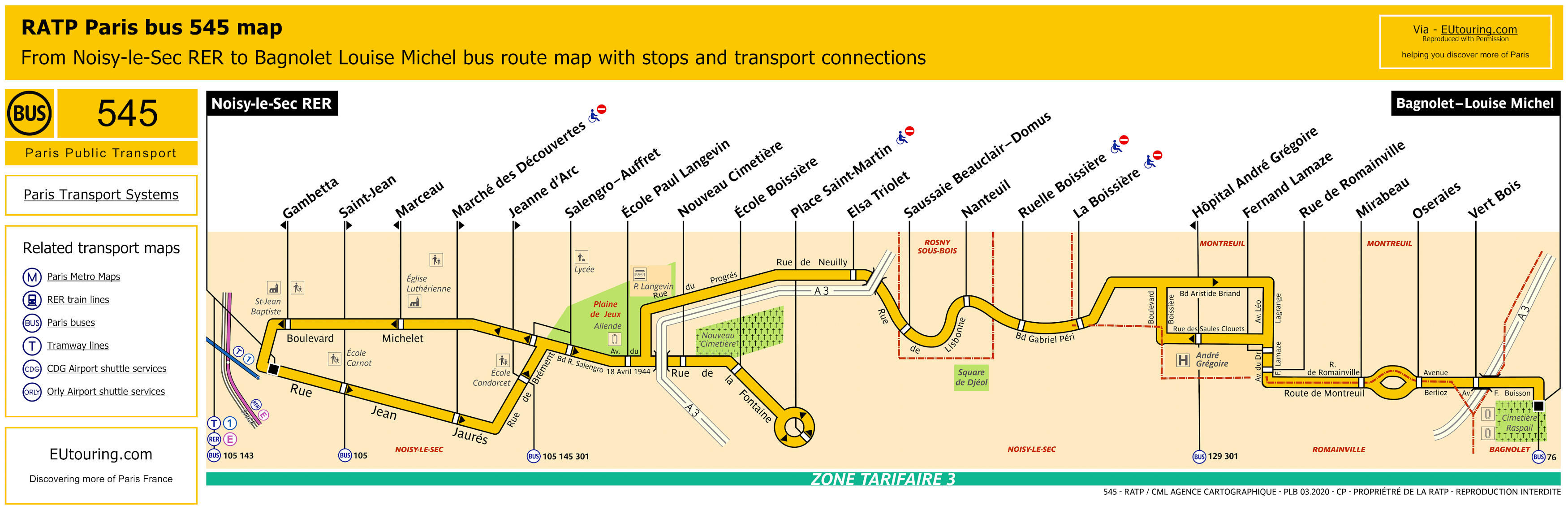 Paris bus 545 route maps available.