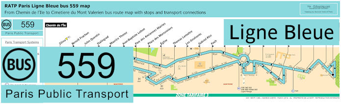 Paris Ligne Bleue bus 559 map with stops and connections